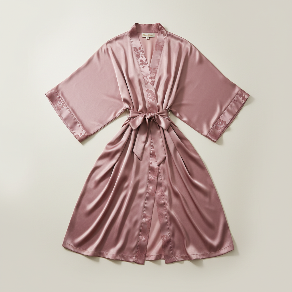 Kimono Peignoir Satin Élégance Nova - Rose Poudré