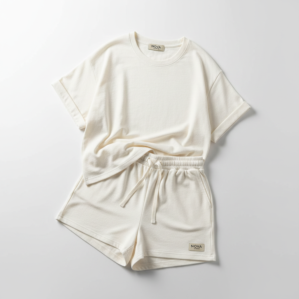 Ensemble Short T-shirt Fraîcheur Nova - Blanc Cassé
